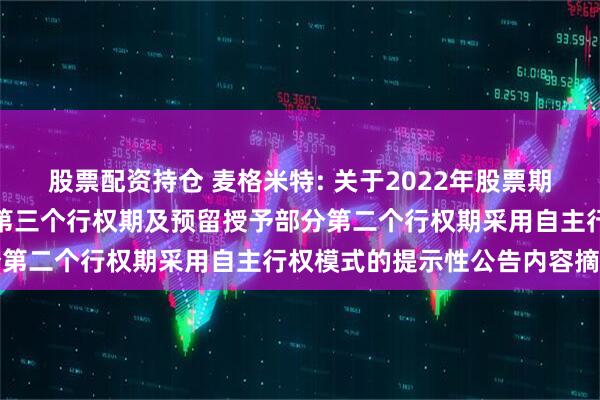 股票配资持仓 麦格米特: 关于2022年股票期权激励计划首次授予部分第三个行权期及预留授予部分第二个行权期采用自主行权模式的提示性公告内容摘要