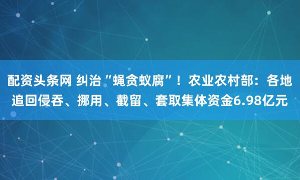 配资头条网 纠治“蝇贪蚁腐”！农业农村部：各地追回侵吞、挪用、截留、套取集体资金6.98亿元